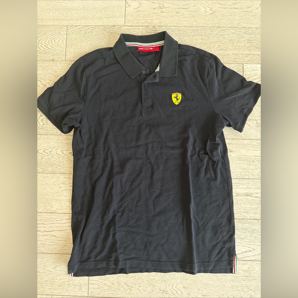 Scuderia Ferrari Men's Black Polo Shirt with Signature Shield size large